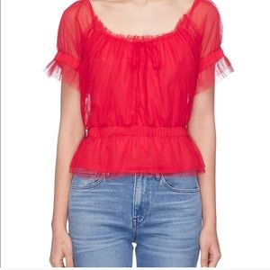 STAUD Red Tulle Top